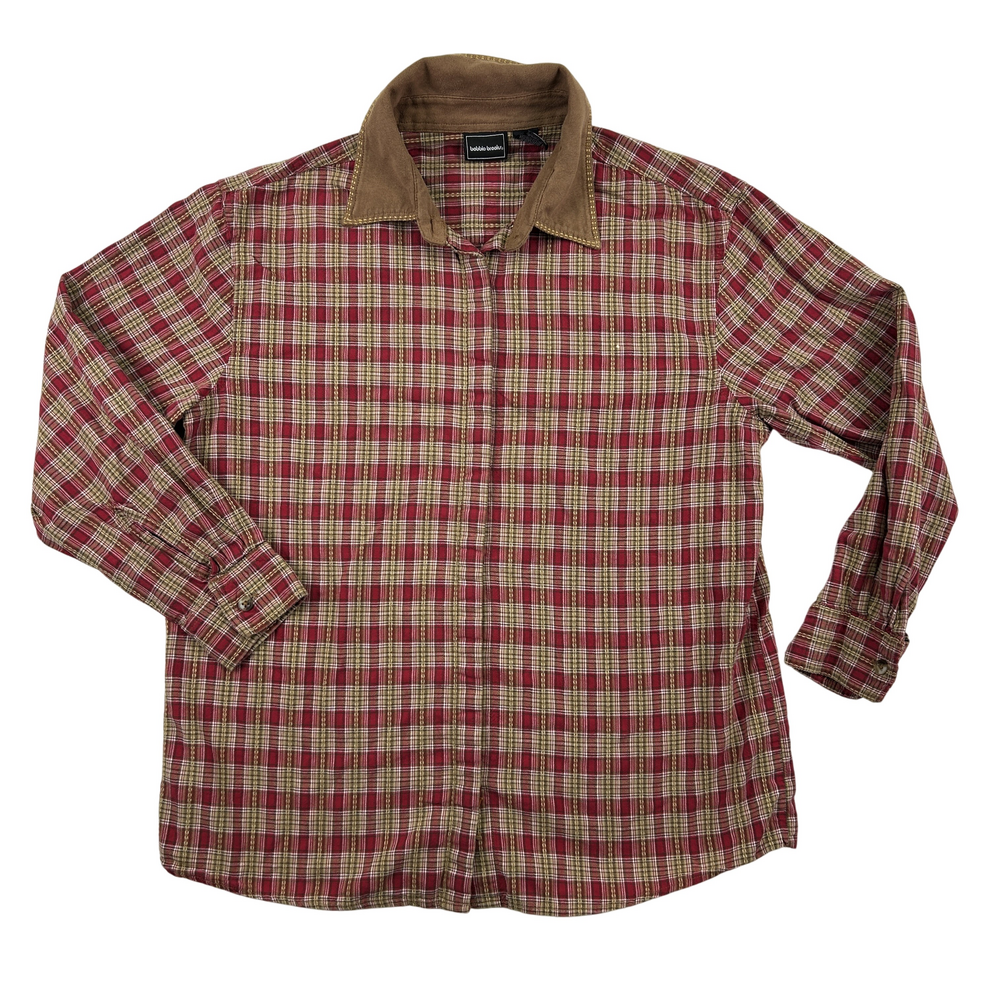 Bobbie Brooks Button-Up Shirt Women Large Plaid Flannel Brown Collar